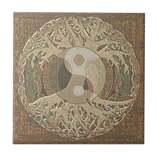 Yin Yang Livets träd Tan och Brown Kakelplatta (Framsidan)