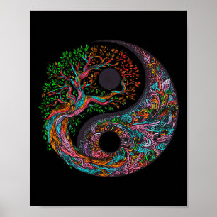 Yin Yang Livets Träd Taoistisk Symbol Yoga Meditat Poster