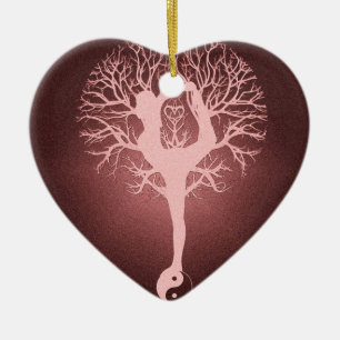 Yin yang, livets träd, yoga, harmoni julgransprydnad keramik