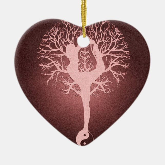 Yin yang, livets träd, yoga, harmoni julgransprydnad keramik (Framsidan)