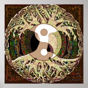 Yin Yang livets trädsolbränna Poster