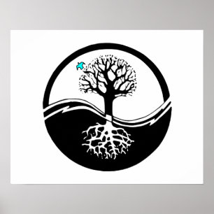 Yin Yang livets trädsvart & vit Poster