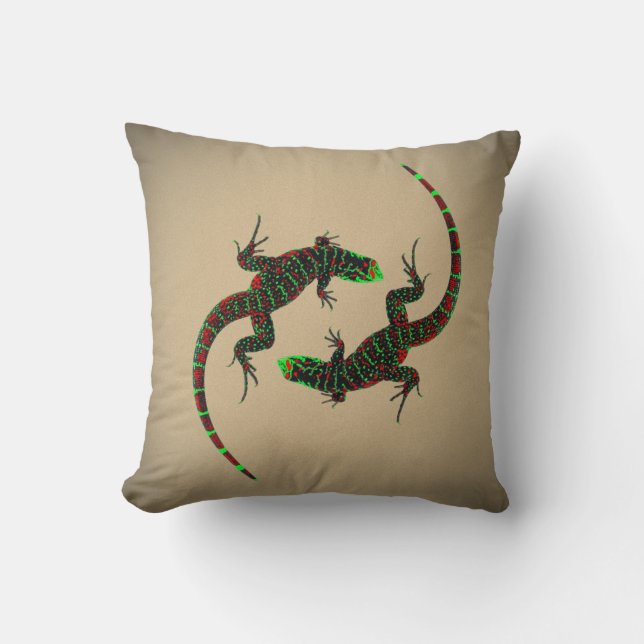 Yin Yang Lizards Brown Kudde (Framsida)