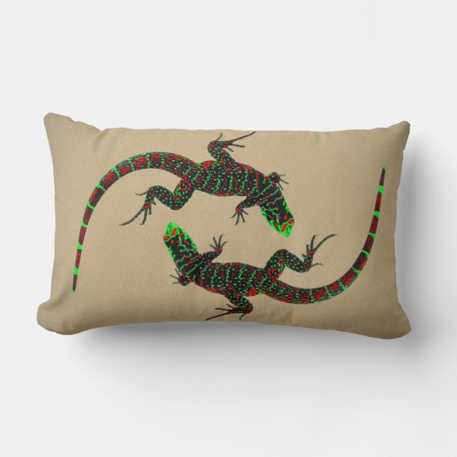 Yin Yang Lizards Ceramic Tile Brown Lumbarkudde (Framsida)