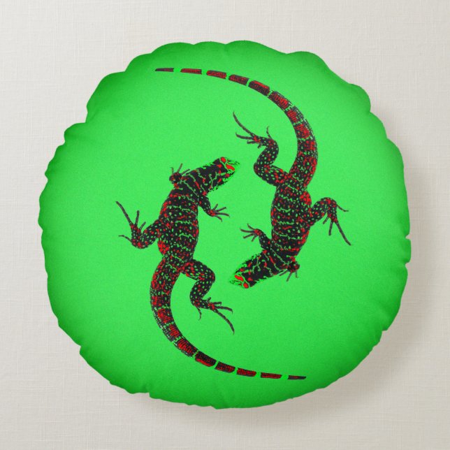 Yin Yang Lizards Rund Kudde (Framsidan)