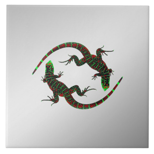 Yin Yang Lizards Silver Kakelplatta (Framsidan)
