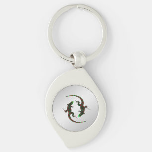 Yin Yang Lizards Silver Swirl Silverfärgad Nyckelring