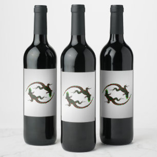 Yin Yang Lizards Silver Vinflaska Etikett