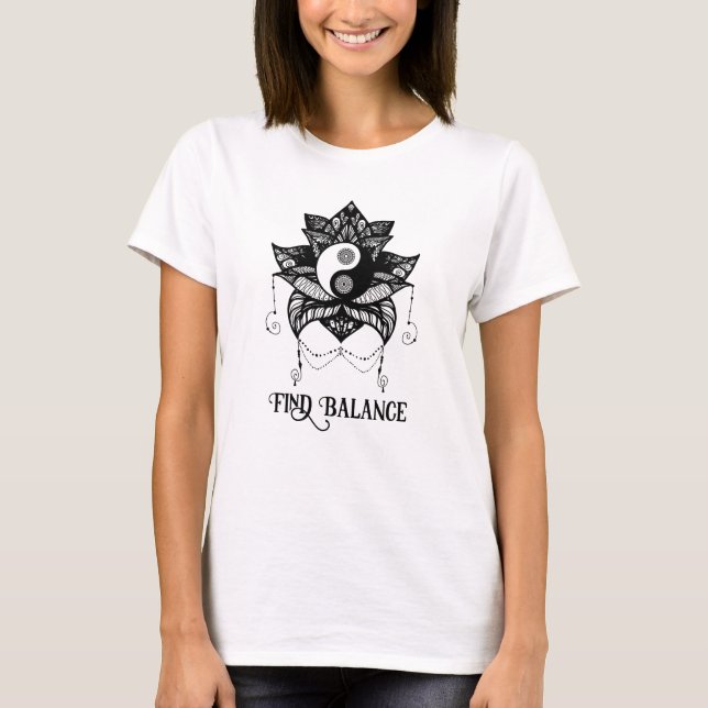 Yin Yang Lotus Find Balance Design T Shirt (Framsida)