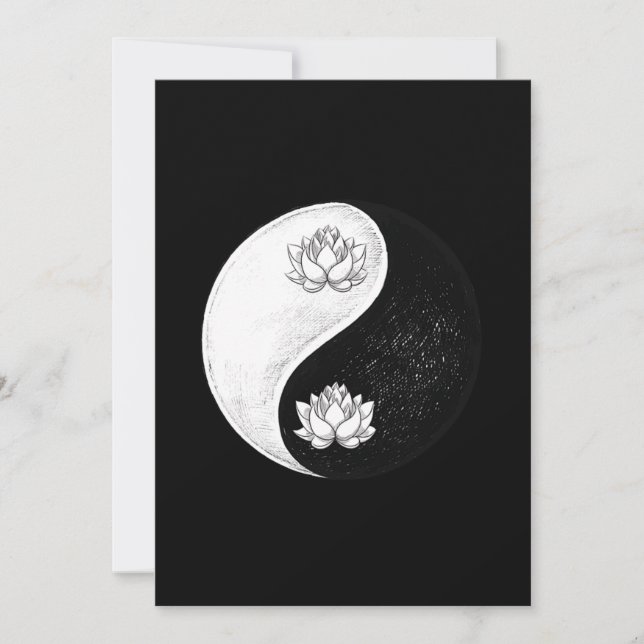 Yin Yang Lotus Flower Harmony Black and White Gift Inbjudningar (Framsida)