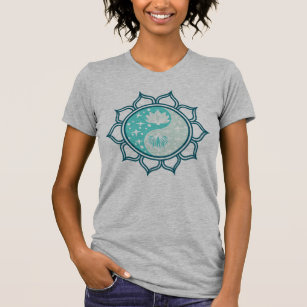 Yin Yang Lotus Flower Mandala Illustration in Blue T Shirt