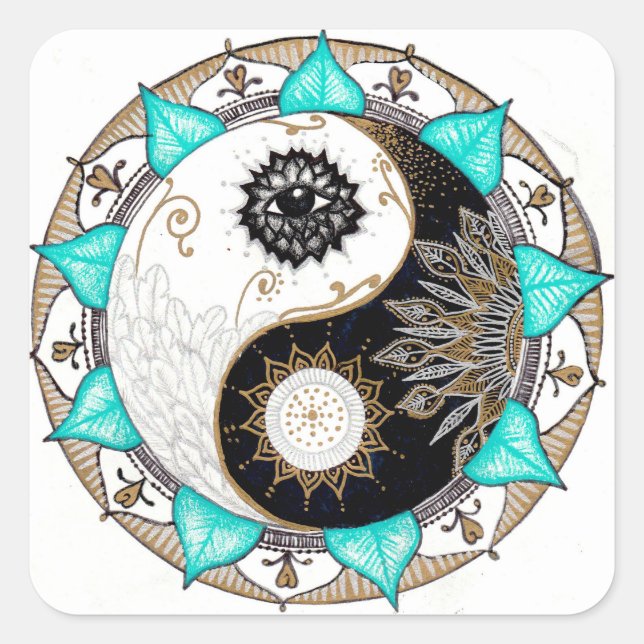 Yin Yang Mandala Fyrkantigt Klistermärke (Framsida)