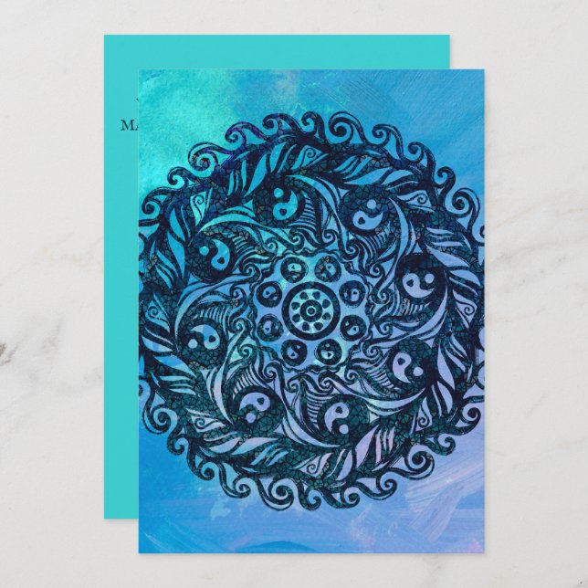 Yin Yang Mandala Nature Blommigt Flower Mandalas Inbjudningar (Fram/baksida)