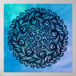 Yin Yang Mandala Nature Blommigt Flower Mandalas Poster
