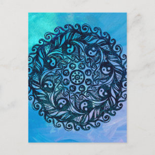 Yin Yang Mandala Nature Blommigt Flower Mandalas Vykort