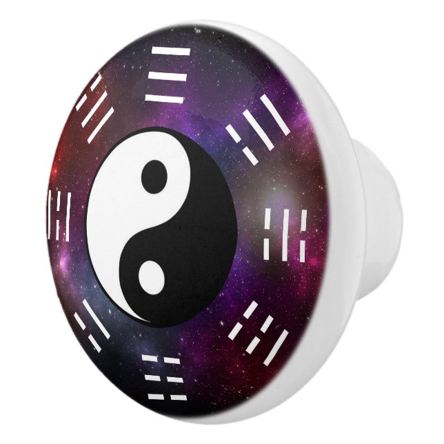 Yin Yang med Bagua Trigram Symbols I-Ching Cerami Knopp (Höger)