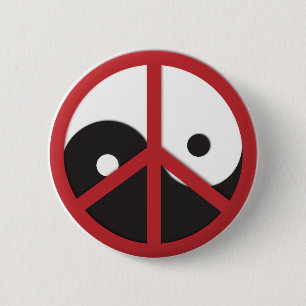 Yin-Yang med den röda fredsteckenet - Knapp