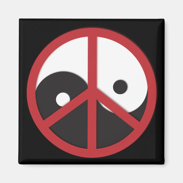 Yin-Yang med Fredstecken - röd Magnet (Framsidan)
