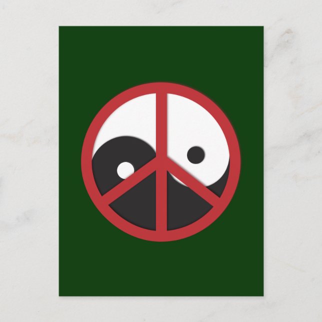 Yin-Yang med Fredstecken - röd Vykort (Framsida)