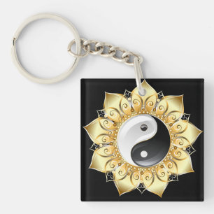 Yin Yang med guld lotus petals