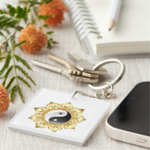 Yin Yang med guld lotus petals Acrylic Keychain