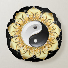 Yin Yang med guld lotus petals Rund Kudde