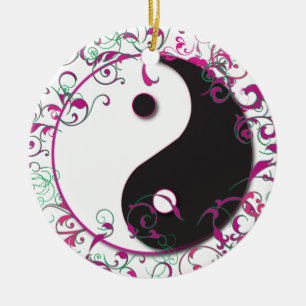 Yin & Yang med scrolls rosa för prydnadsföremål Julgransprydnad Keramik