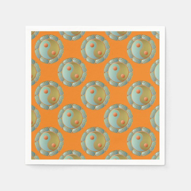 Yin Yang Medallion Guld Turcouise Pappersservett (Framsidan)