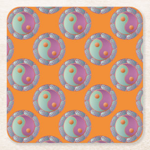 Yin Yang Medallion Violet Turcos Underlägg Papper Kvadrat