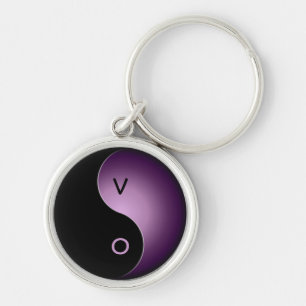 yin yang monogram - lila rund silverfärgad nyckelring