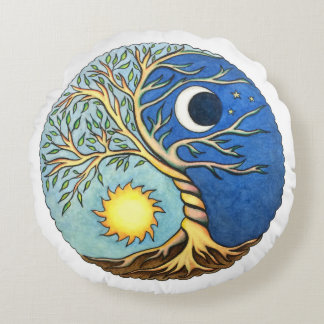 Yin-Yang Moon and Sun Rund Kudde