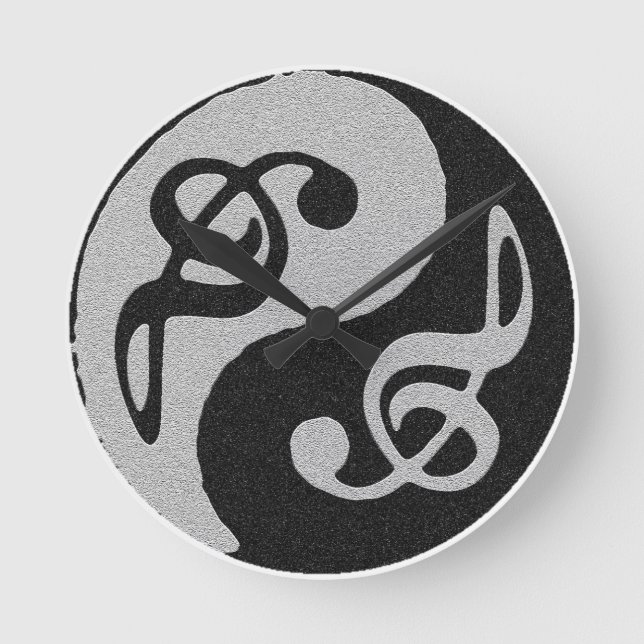 Yin Yang Music clave-anteckning Rund Klocka (Framsida)