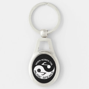 Yin yang musik ovalt silverfärgad nyckelring