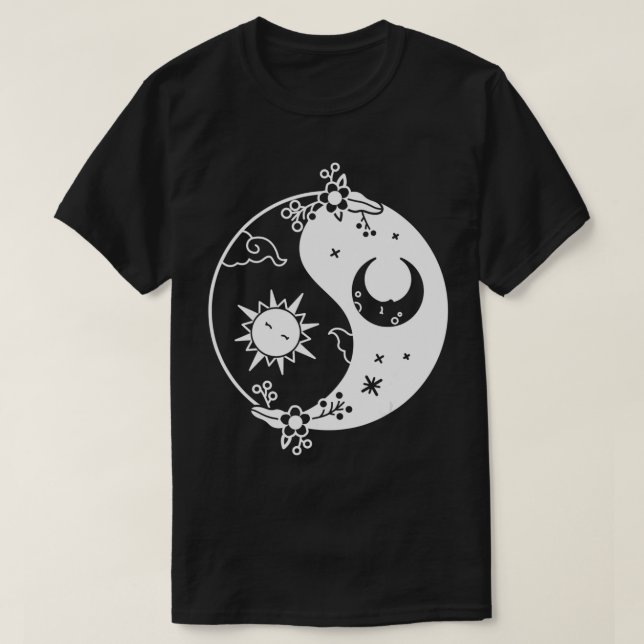 Yin Yang Occult Sol & Måne Black & White T Shirt (Design framsida)