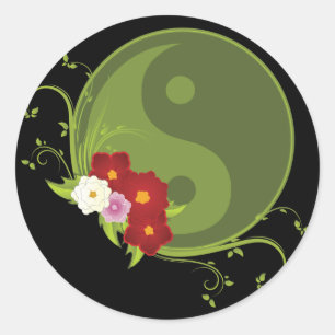 Yin Yang och Flowers Runt Klistermärke