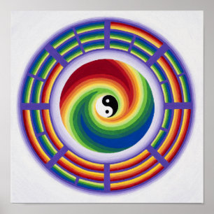 Yin Yang och jag Ching i en mandala i färg Poster