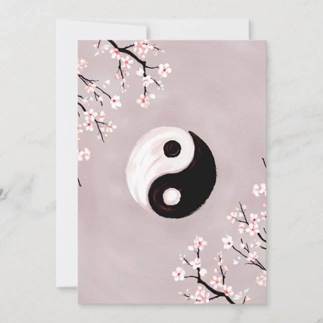 Yin Yang och Sakura Blommar Julkort (Framsida)