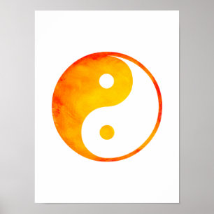 Yin Yang Orange och Gult Watercolor Chinese Poster