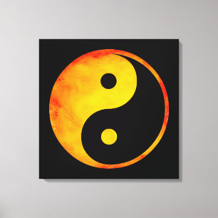 Yin Yang orange- och gultvattenfärg på svart Canvastryck