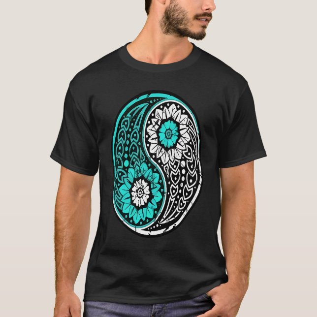 Yin Yang Ornate Namaste Yoga Peace Mindfulness Med T Shirt (Framsida)