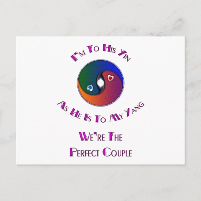 Yin Yang para henne till honom Verse Vykort (Framsida)