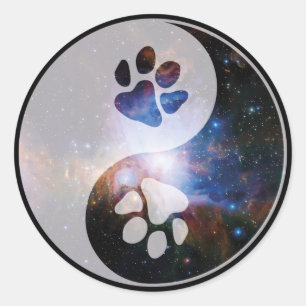 Yin Yang Paw Kosmisk Runt Klistermärke