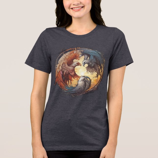 Yin Yang Phoenix - Reborn through Balance T Shirt (Framsida)