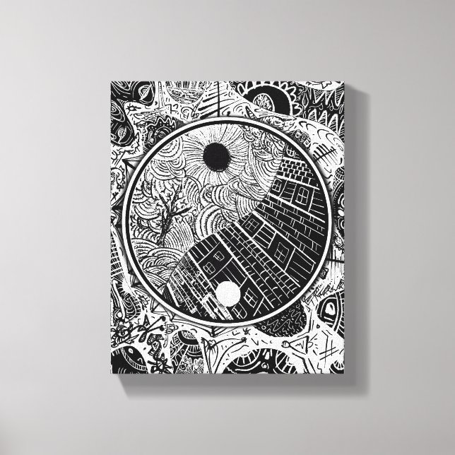 Yin Yang Phrame Cirkulär Linjedekor Canvastryck (Framsida)