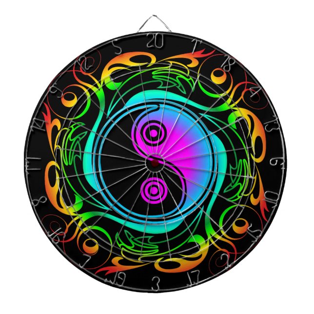 Yin Yang Psychedelic Rainbow Tattoo Darttavla (Framsidan)