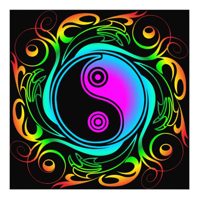 Yin Yang Psychedelic Rainbow Tattoo Fototryck (Framsidan)