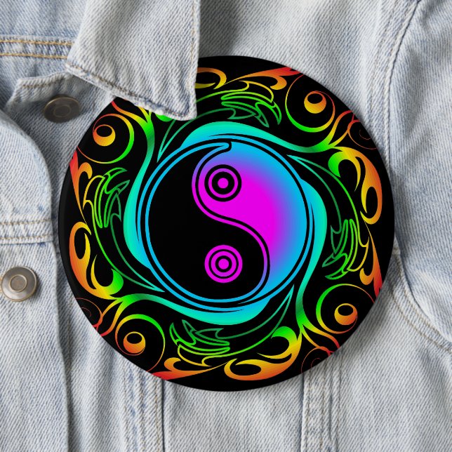 Yin Yang Psychedelic Rainbow Tattoo Knapp (In Situ)