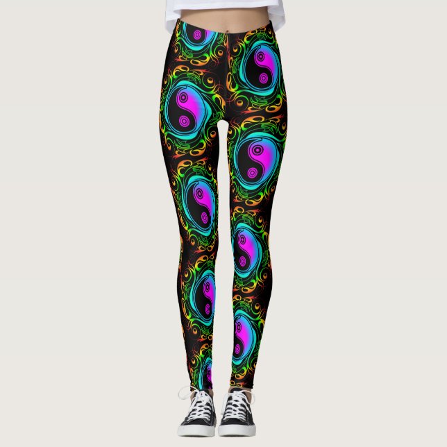 Yin Yang Psychedelic Rainbow Tattoo Leggings (Framsida)