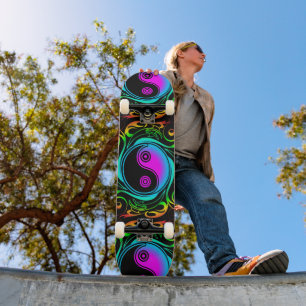Yin Yang Psychedelic Rainbow Tattoo Mini Skateboard Bräda 18,5 Cm