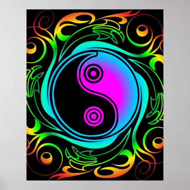Yin Yang Psychedelic Rainbow Tattoo Poster (Framsidan)